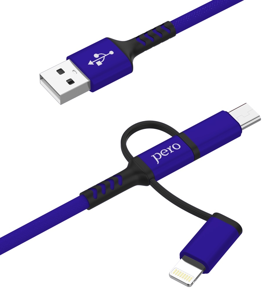 PERO Кабель DC06 Universal 3 in 1 (Lightning/micro USB/Type-C), 3А, 1м