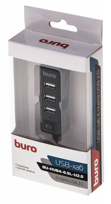 Buro Разветвитель USB 2.0 BU-HUB4-0.5L-U2.0