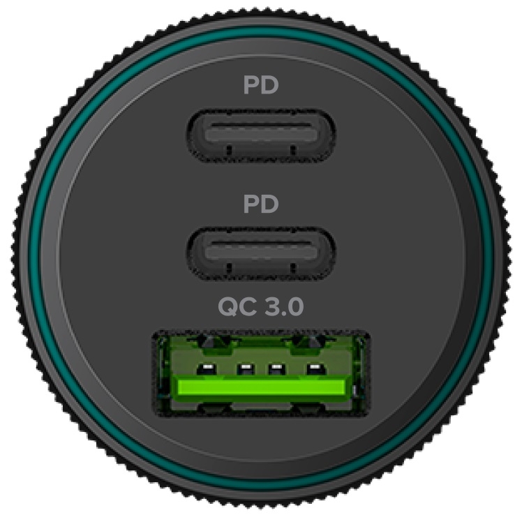 PERO Автомобильное зарядное устройство AC07 USB QC3.0 + 2Type-C PD, 66W
