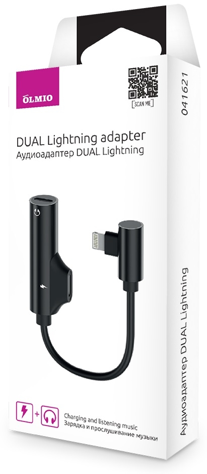 OLMIO Адаптер аудио DUAL Lightning (аудио+зарядка)