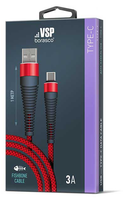 BoraSCO Кабель Fishbone USB - Type-C, 3А, 1м