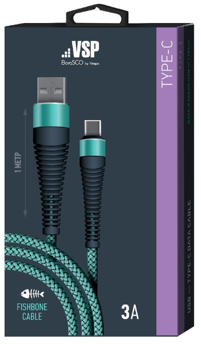 BoraSCO Кабель Fishbone USB - Type-C, 3А, 1м