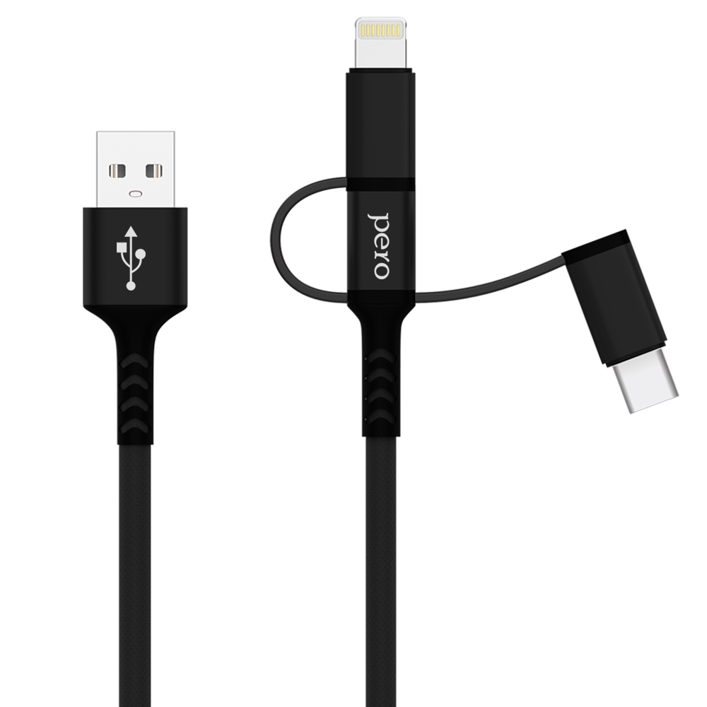 PERO Кабель DC06 Universal 3 in 1 (Lightning/micro USB/Type-C), 3А, 1м