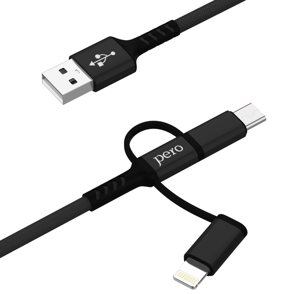 PERO Кабель DC06 Universal 3 in 1 (Lightning/micro USB/Type-C), 3А, 1м