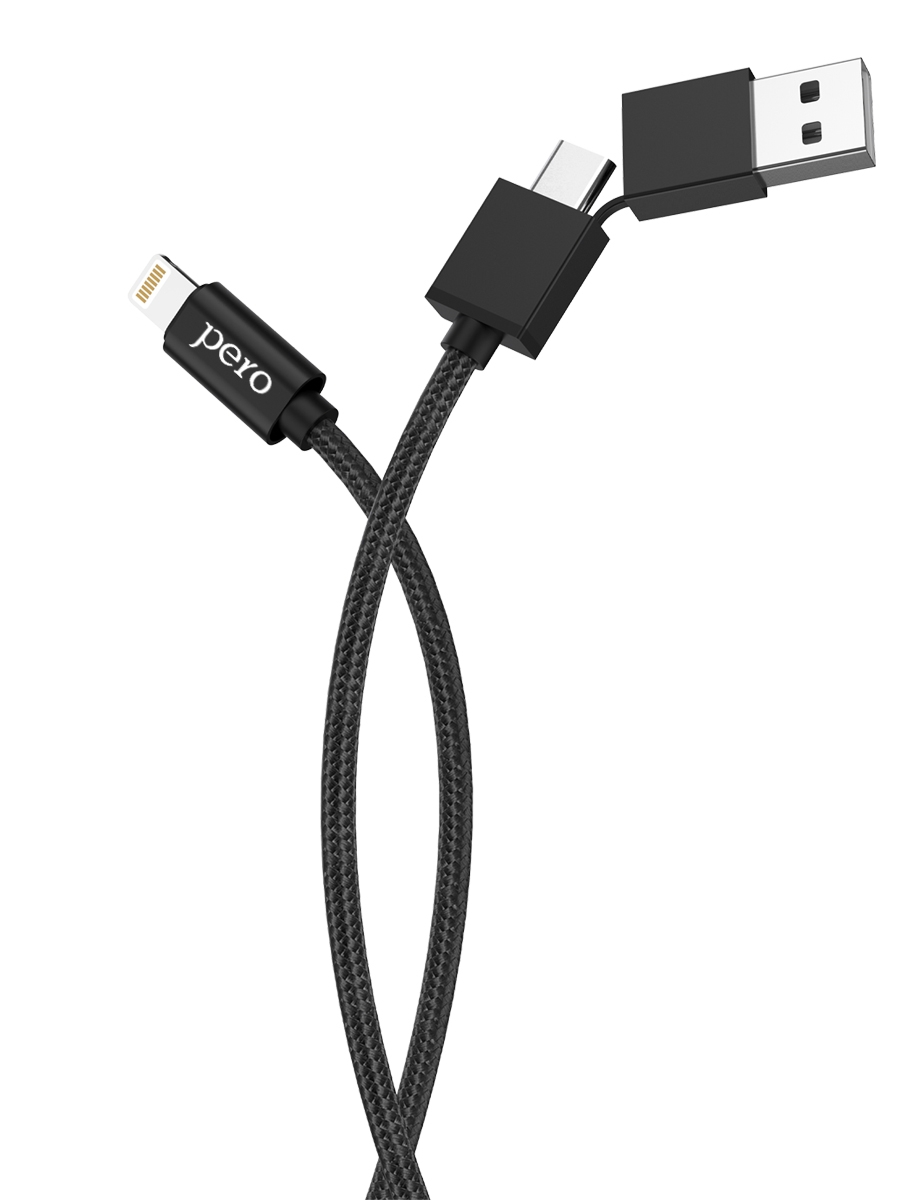 PERO Кабель DC07 UNIVERSAL 2 in 1, USB-A + PD  to Lightning, 1м