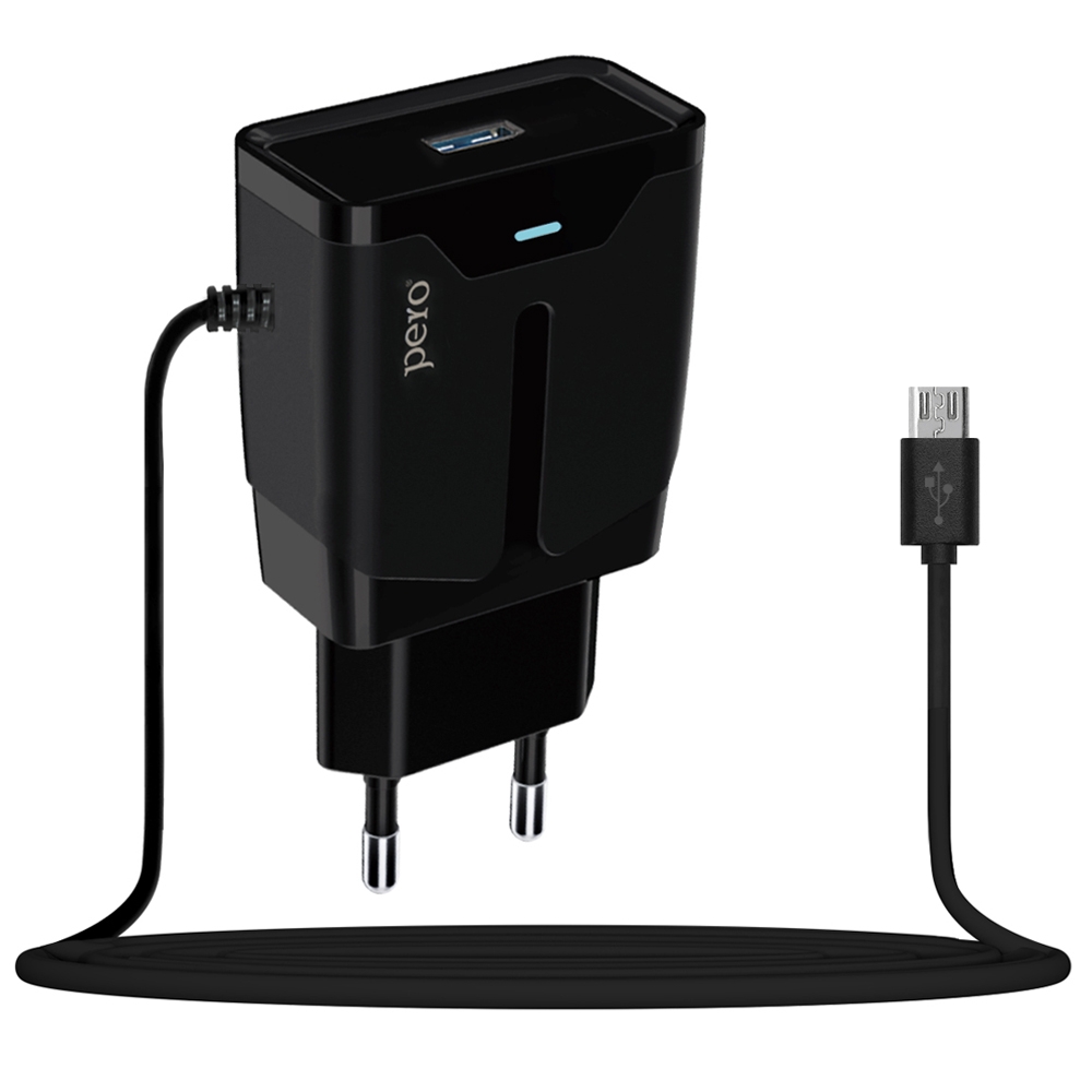 PERO Сетевое зарядное устройство TC04 1USB 2.1А с кабелем MicroUSB
