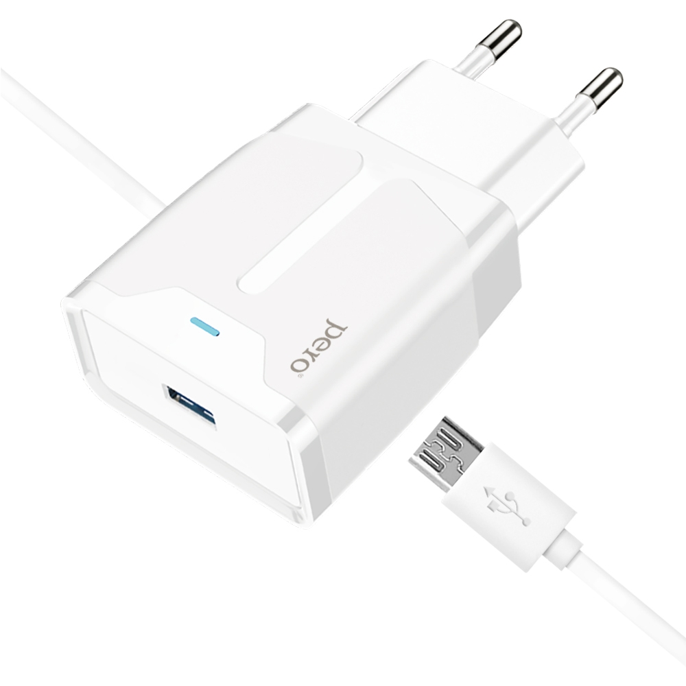 PERO Сетевое зарядное устройство TC04 1USB 2.1А с кабелем MicroUSB