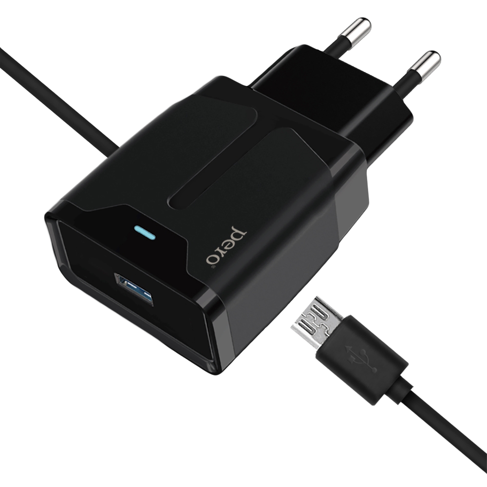 PERO Сетевое зарядное устройство TC04 1USB 2.1А с кабелем MicroUSB