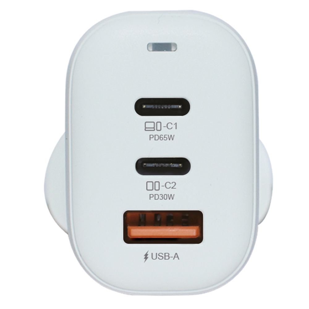 PERO Сетевое зарядное устройство TC06 GaN, 1xUSB-A QC + 2xPD, 65W, LED-индикатор