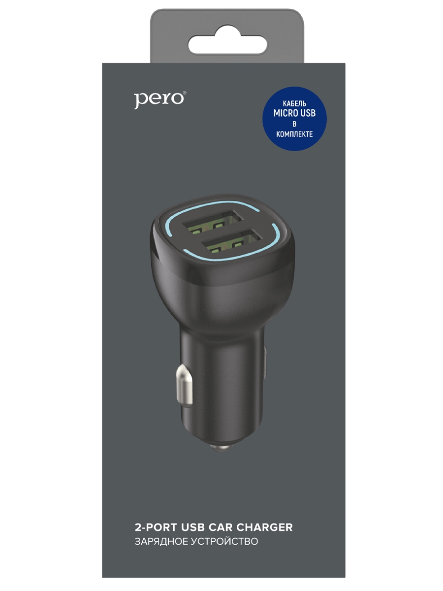 PERO Автомобильное зарядное устройство AC04 2USB 2.4A AUTOMAX с кабелем MicroUSB
