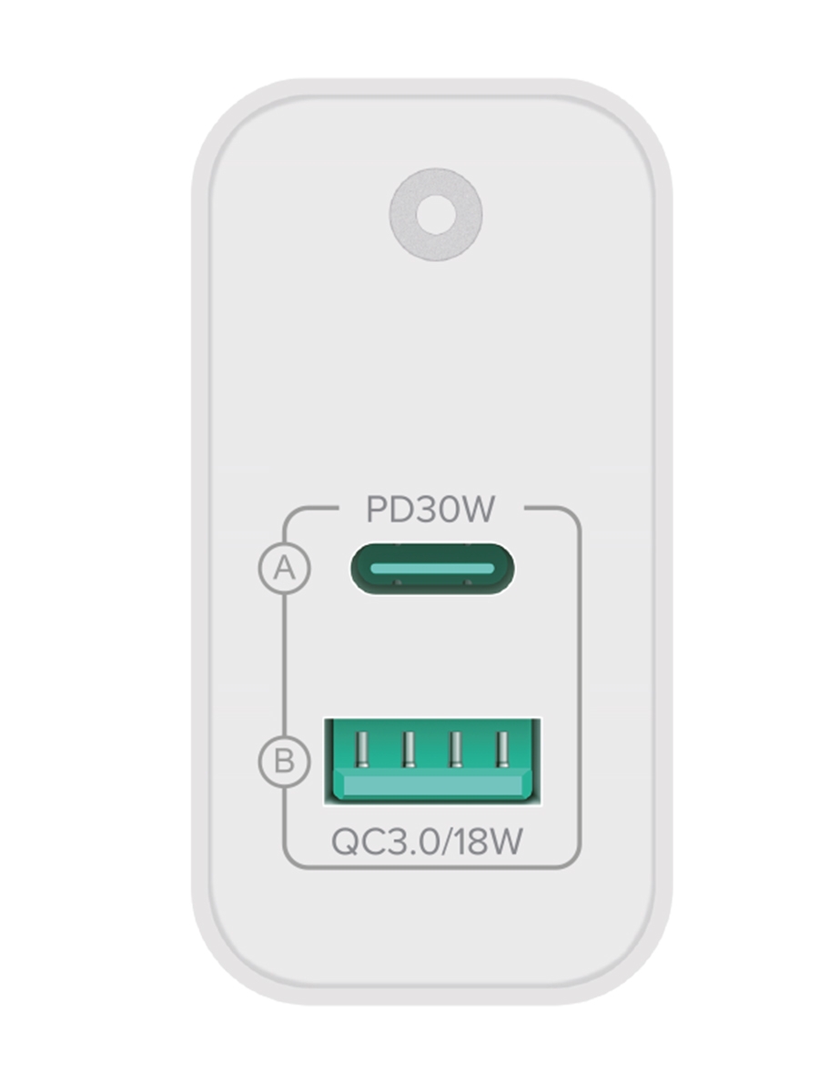 PERO Сетевое зарядное устройство TC12, USB-A QC3.0 + USB-C PD, 48W