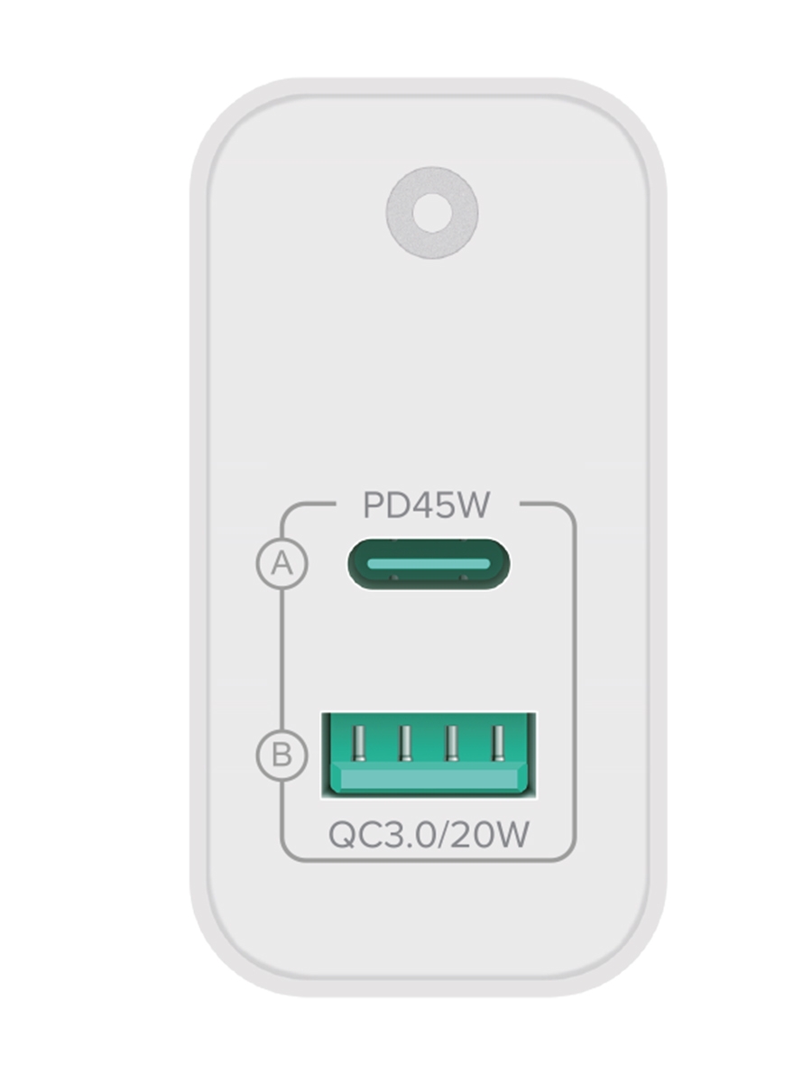 PERO Сетевое зарядное устройство TC15, USB-A QC 3.0 + USB-C PD, 65W