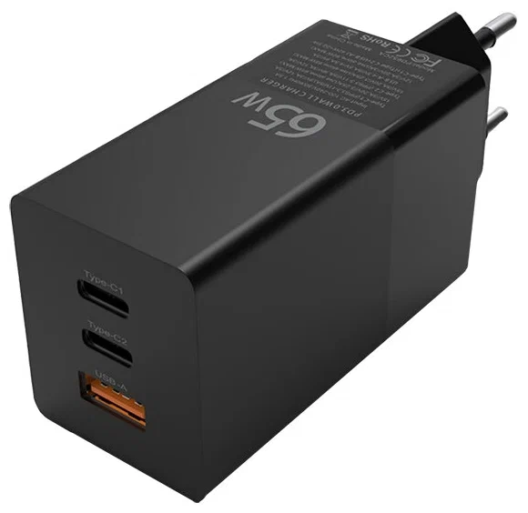 DisMac Сетевое зарядное устройство Power Adapter GaN 65W USB + 2 Type-C