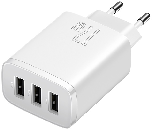 Baseus Сетевое зарядное устройство Compact Charger 3USB, 3.4A, 17W