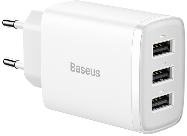 Baseus Сетевое зарядное устройство Compact Charger 3USB, 3.4A, 17W