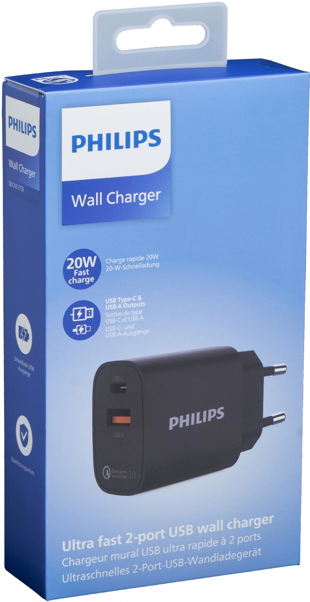 Philips Сетевое зарядное устройство DLC4317 USB+Type-C 1.5A+1.37A (PD), 20Вт