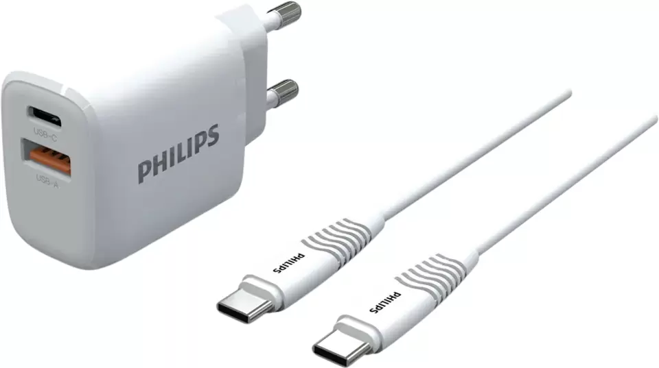 Philips Сетевое зарядное устройство DLP2560 USB+Type-C, 3A QC, 25Вт + кабель Type-C