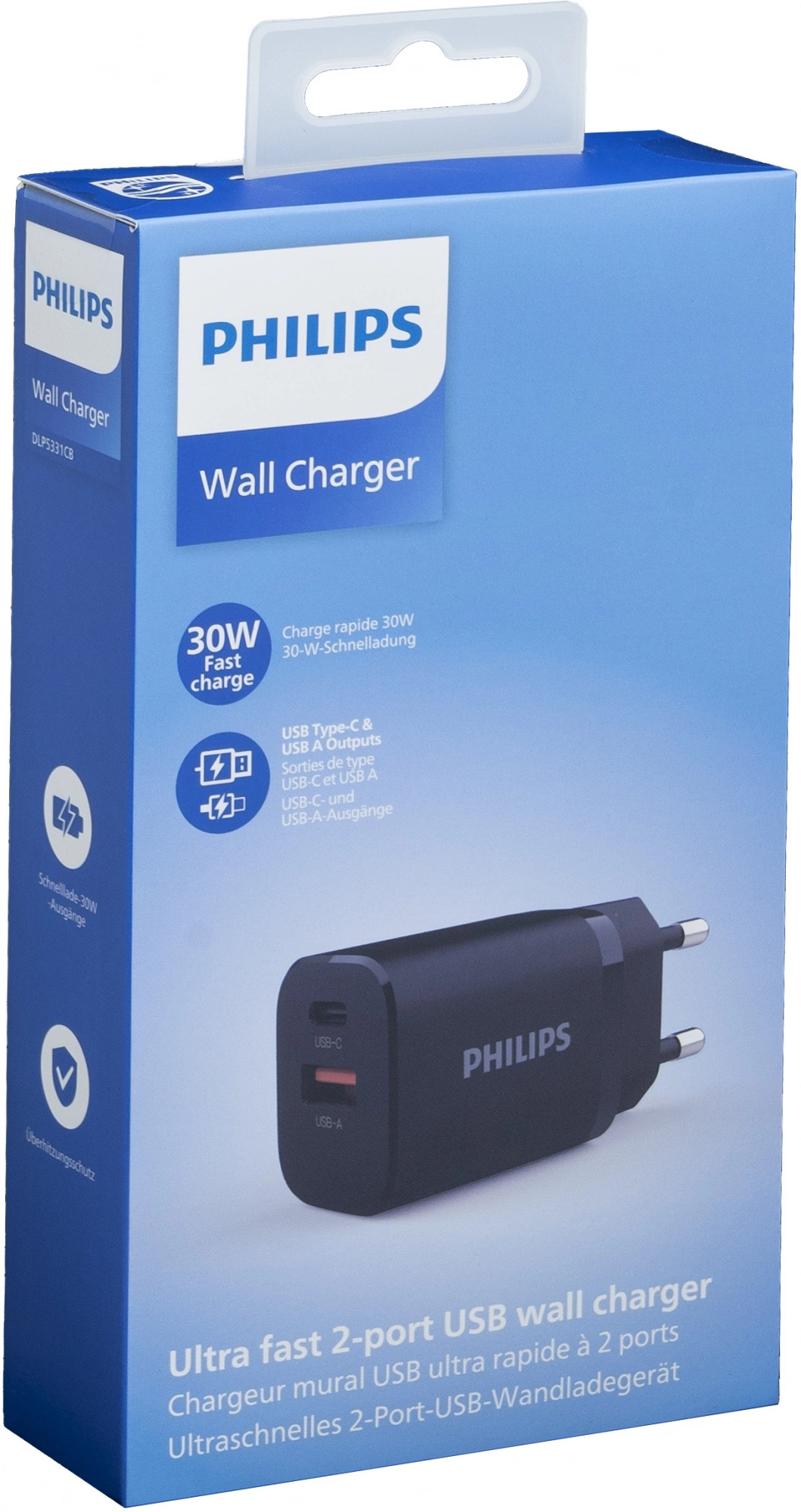 Philips Сетевое зарядное устройство DLP5331 USB+Type-C 3A (PD), 30Вт