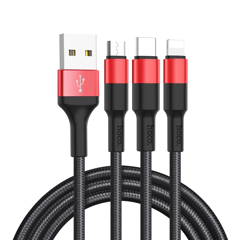 Hoco Кабель USB 3 в 1 (Micro + Lightning + Type-C) X26 1м