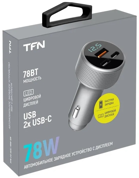 TFN Автомобильное зарядное устройство 2Type-C + USB, QC/PD, 78W