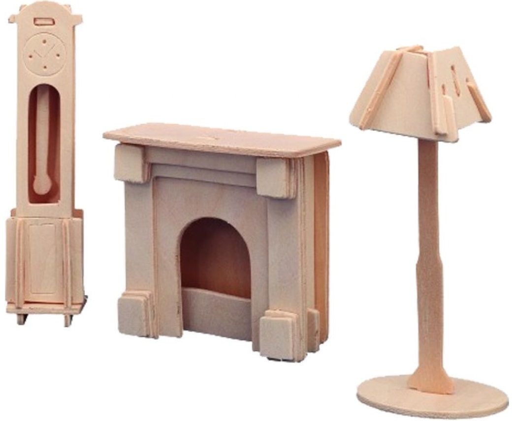 Мир деревянной игрушки Сборная модель "Часы, лампа, камин"