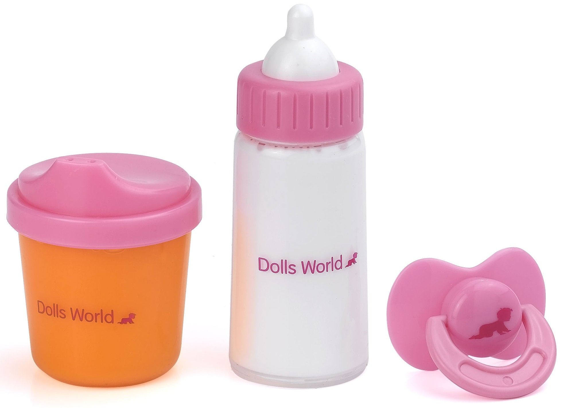 Dolls World Набор "Бутылочка для молока,бутылочка для сока + пустышка" 
