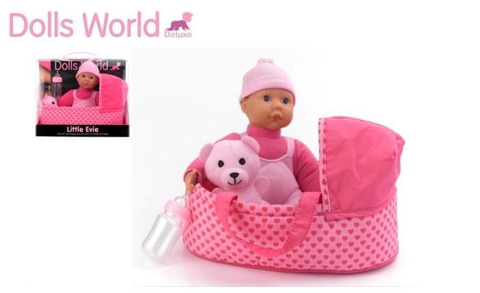 Dolls World Пупс "Эви" 23 см. в люльке с аксессуарами 