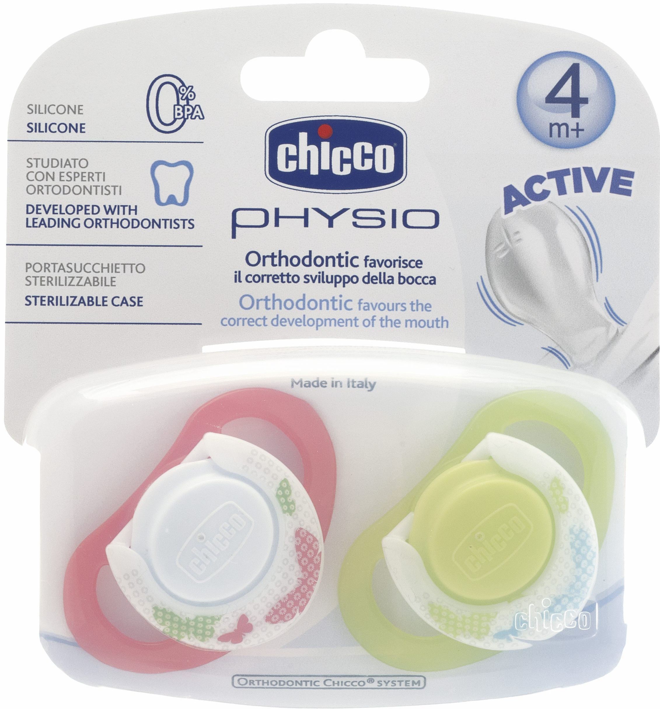 Chicco Пустышка силиконовая Physio (4 м+)