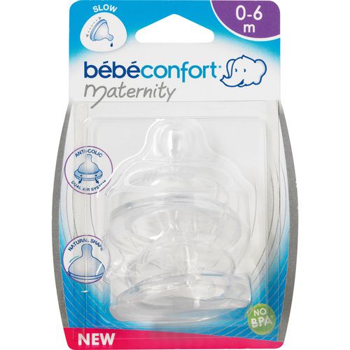 Bebe Confort Силиконовые соски Maternity для бутылочек со стандартным горлышком S1, 0-12 мес.