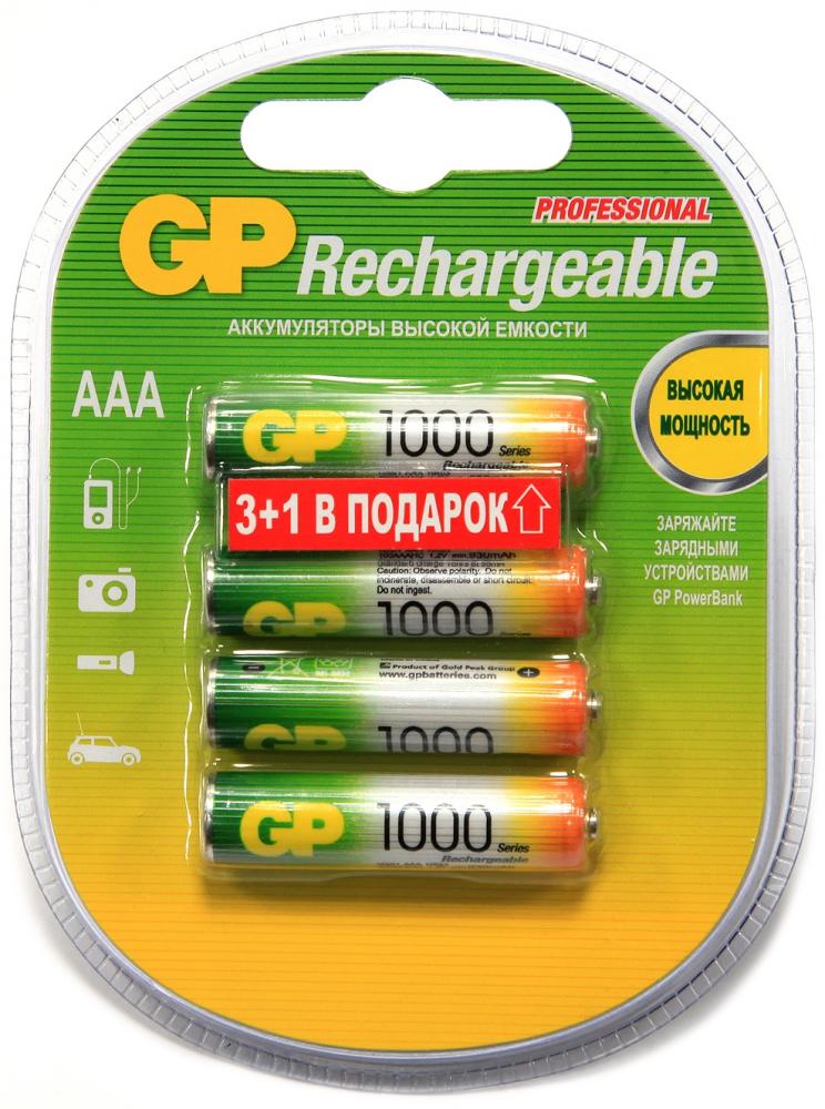 GP Аккумуляторы AAA, 4 шт. (100AAAHC3/1-2CR4, 1000 mAh)