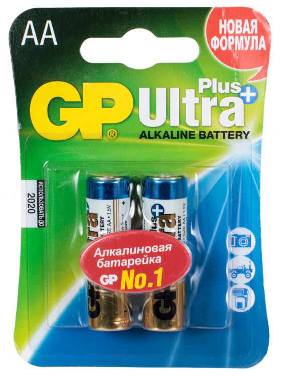 GP Батарейки Ultra Plus AA, 2 шт. (GP15AUP-2CR2, LR06)
