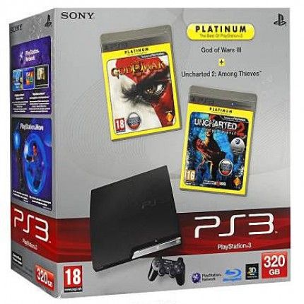 Sony Playstation 3 Slim 320Gb + Игры: Gears of War 3 + Uncharted 2