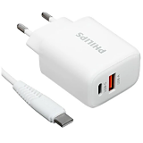Philips Сетевое зарядное устройство DLP2560 USB+Type-C, 3A QC, 25Вт + кабель Type-C