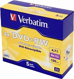 Verbatim Диски DVD+RW 4.7Gb 4x Jewel case 5 шт, 43229