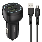 PERO Автомобильное зарядное устройство AC04 2USB 2.4A AUTOMAX с кабелем Type-C