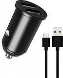 TFN Автомобильное зарядное устройство 2xUSB, 3.1A, 15W + кабель MicroUSB