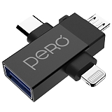 PERO Адаптер AD14 OTG Lightning+Type-C+MicroUSB - USB 3.0