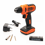 Black & Decker Компактная аккумуляторная дрель-шуруповерт LD12SP, 900 об/мин, кейс, зарядное устройство, оснастка