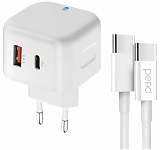 PERO Сетевое зарядное устройство TC10, USB+TYPE-C, 3.1A, PD 20W + кабель Type-C
